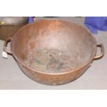 A 19th century copper two-handled preserve pan, 24" dia, a two handled preserve