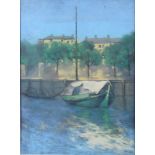 H T Wyse: pastels, small boat by a harbour wall, 17 1/2" x 13 1/4", in painted frame, and a colour