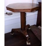 An early 19th century rosewood octagonal top occasional table, on faceted column and triform base,