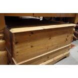 A waxed pine blanket box, on bracket feet, 34" wide