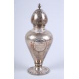 A George V silver ovoid sugar caster, on circular foot, weighted base, 7oz troy approx