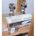 A pair of late Victorian silver plate telescopic candlesticks, a boxed Schylling airship and a