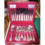 An Elkington & Co silver rat-tail table service for six, with stainless steel knives, in later