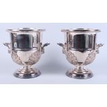 A pair of silver plated two-handled pedestal wine coolers (formerly the property of John Mills), 9