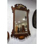 A Georgian design mahogany, wall mirror, with hoho bird crest, 36" x 20"
