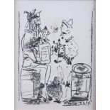 Pablo Picasso, 1958: a black lithograph, "Les Saltambanques", in painted wooden frame