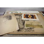 A folio of various watercolour prints and exhibition posters