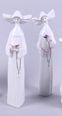 A Lladro figure group of two nuns, 13" high, and five other Lladro figures of nuns in various - Image 4 of 12