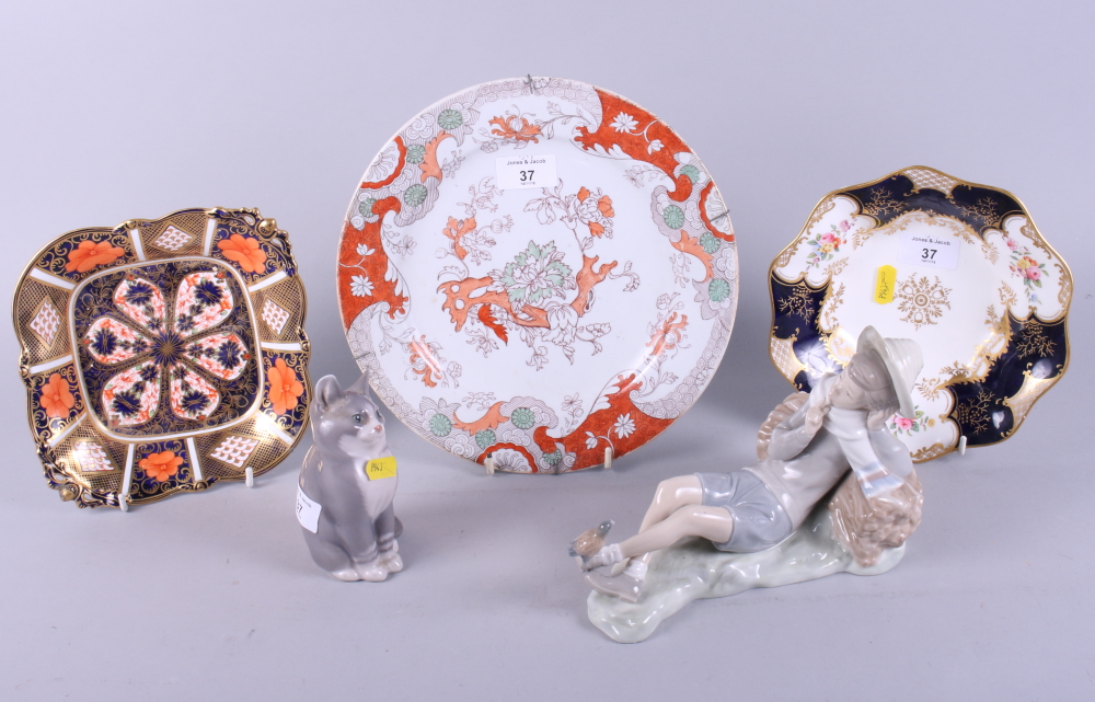 A Royal Crown Derby Imari porcelain dish, a Royal Copenhagen porcelain cat and other collectible