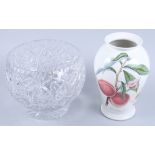 A cut glass pedestal fruit bowl and a Portmeirion Pomona vase decorated peaches