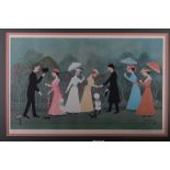 Helen Bradley MBE: a signed colour print, "We met in the park", with blind stamp, 12 3/4" x 20 3/4",