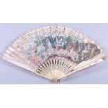 A late 18th/early 19th century hand painted paper fan, decorated with figures and the reverse