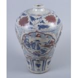 A Chinese porcelain Meiping shaped vase, decorated in the Ming style with figure panels and