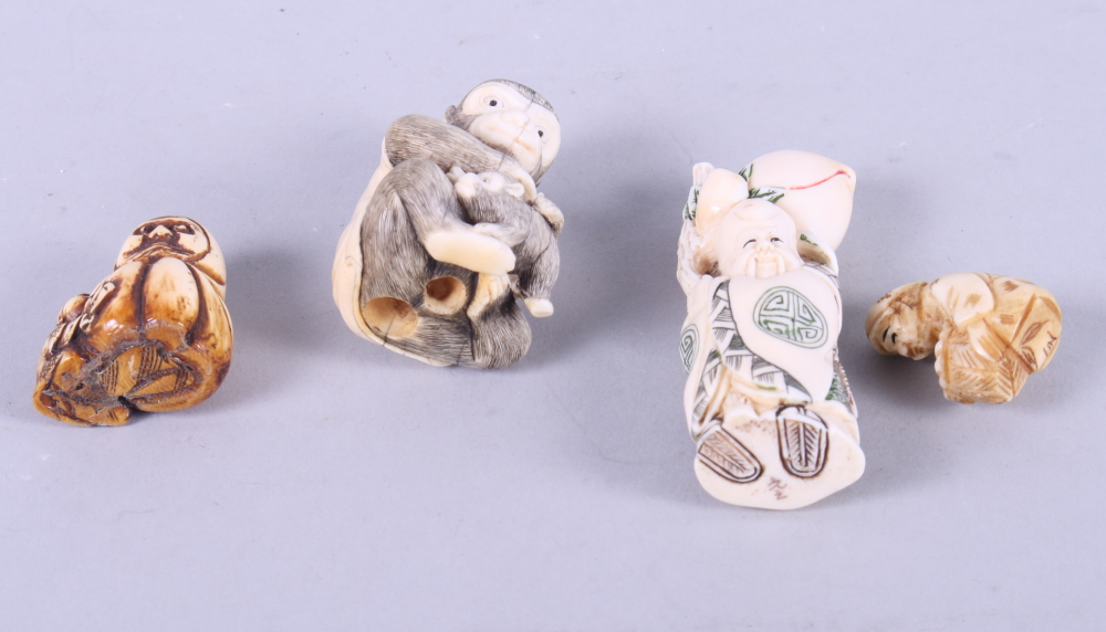 A carved netsuke of a monkey and young, 2" high, and three others - Image 2 of 2