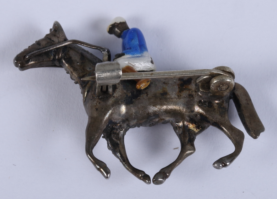 A silver enamel and brilliant set horse and jockey brooch - Image 6 of 6