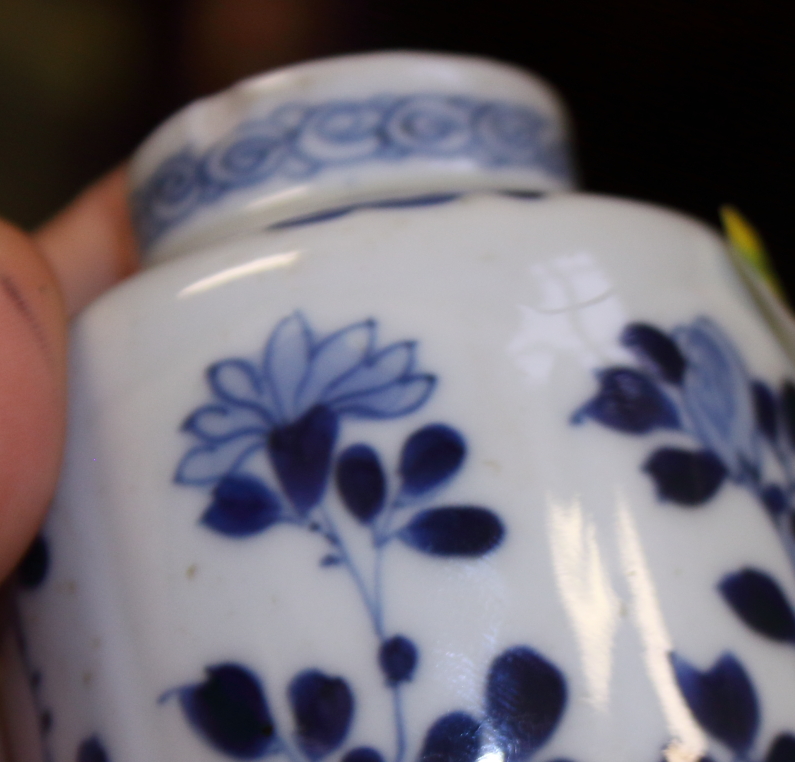 A Chinese porcelain blue and white landscape decorated stem cup, 4 1/2" high, a Kangxi vase, 3 1/ - Image 8 of 21