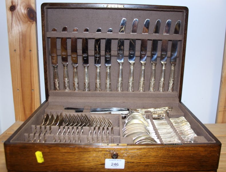 A Mappin & Webb King's pattern plated table canteen, in oak case