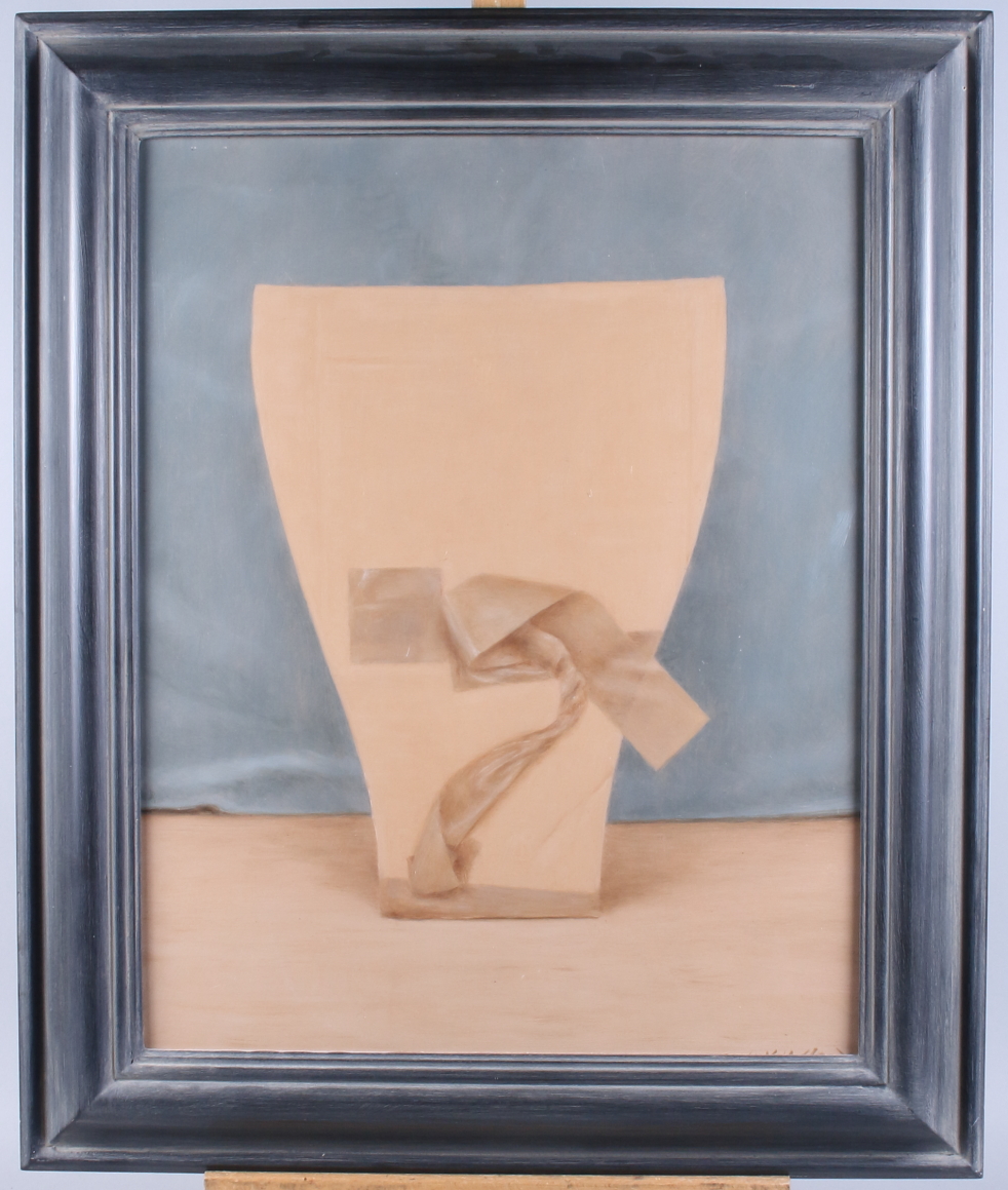 Henry Holland: oil on board, "Vase", label verso, 19" x 14 3/4", in painted frame - Image 2 of 5