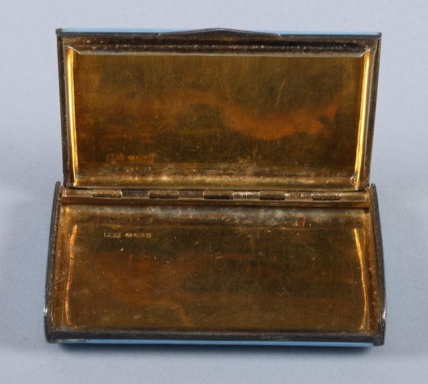 An early 20th century silver gilt and oyster blue guilloche enamel card case, 3" long (damages to - Image 5 of 6