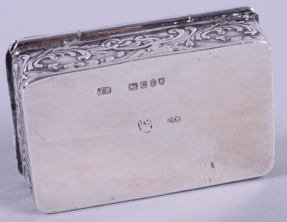 A late 19th century Dutch scroll decorated silver box, embossed a girl with oxen and sheep, 1.5oz - Image 6 of 9