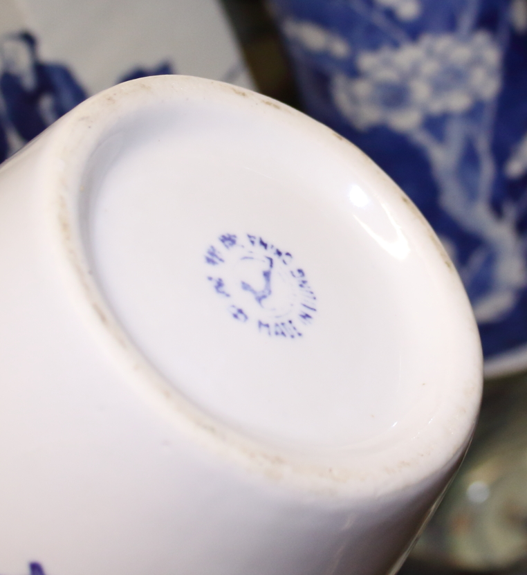 A pair of Chinese porcelain blue and white prunus decorated cylinder vases, 10" high, a floral - Image 14 of 23