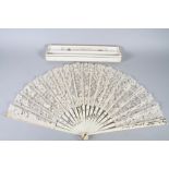 A J Duvelleroy early 20th century cream lace fan with bone sticks and bone guards" long, in original