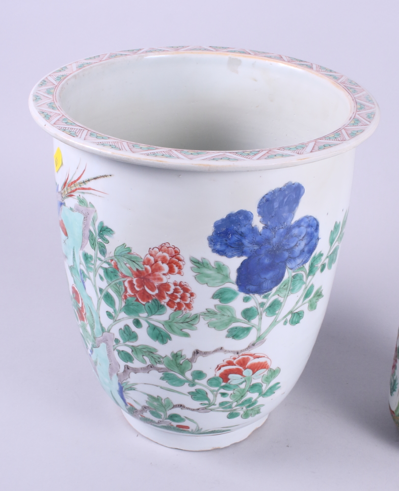 A Canton enamel jardiniere with bird and flower decoration, 10 1/2" high, and a Canton enamel two- - Image 5 of 7