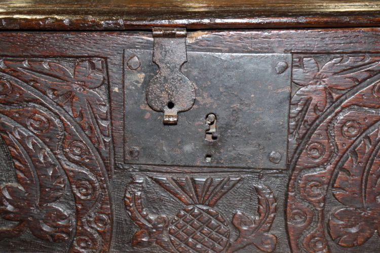 A late 18th century carved oak bible box with thistle decoration, 24 1/2" wide - Image 2 of 6