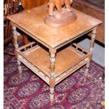 A late 19th century waxed pine two-tier occasional table, 21" square
