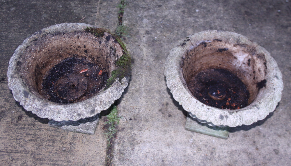 A pair of cast stone planters, on square bases, 17" wide - Image 2 of 2