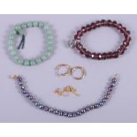 A pair of 9ct gold hoop earrings, a 9ct gold chain, a Fiorelli bracelet, a set of Chinese jade