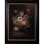Clarence: oil on board, still life of summer flowers, 15 1/2" x 11 1/4" in moulded frame
