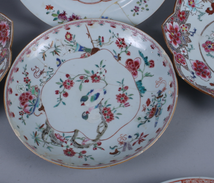 A pair of 19th century lobed dishes, with famille rose floral decoration, and four 19th century - Image 6 of 13