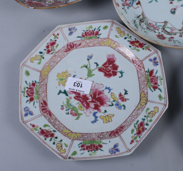 A pair of 19th century lobed dishes, with famille rose floral decoration, and four 19th century - Image 2 of 13