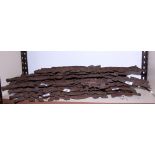 A set of six cast iron floral scroll work table end panels, 28" high