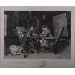 Meissonier: three engravings, cavaliers, in Hogarth frames