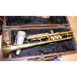 A Couesnon & Cie brass trumpet, in case