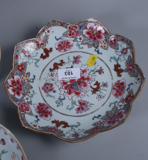 A pair of 19th century lobed dishes, with famille rose floral decoration, and four 19th century - Image 10 of 13