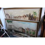 Dutch mid 20th century School: a pair of oil on canvas canal scenes of Amsterdam, indistinctly