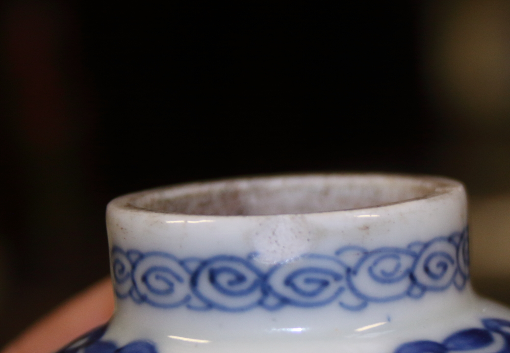 A Chinese porcelain blue and white landscape decorated stem cup, 4 1/2" high, a Kangxi vase, 3 1/ - Image 9 of 21