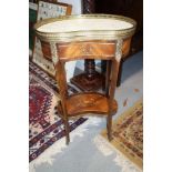 A Louis XVI design mahogany marble top occasional table, on cabriole supports, 18" wide