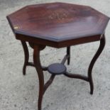 An Edwardian rosewood and inlaid octagonal table, on cabriole supports, 36" wide