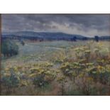 Ethel Horsfall Ertz: watercolour sketch, landscape with distant river, 12" x 16", in strip frame,