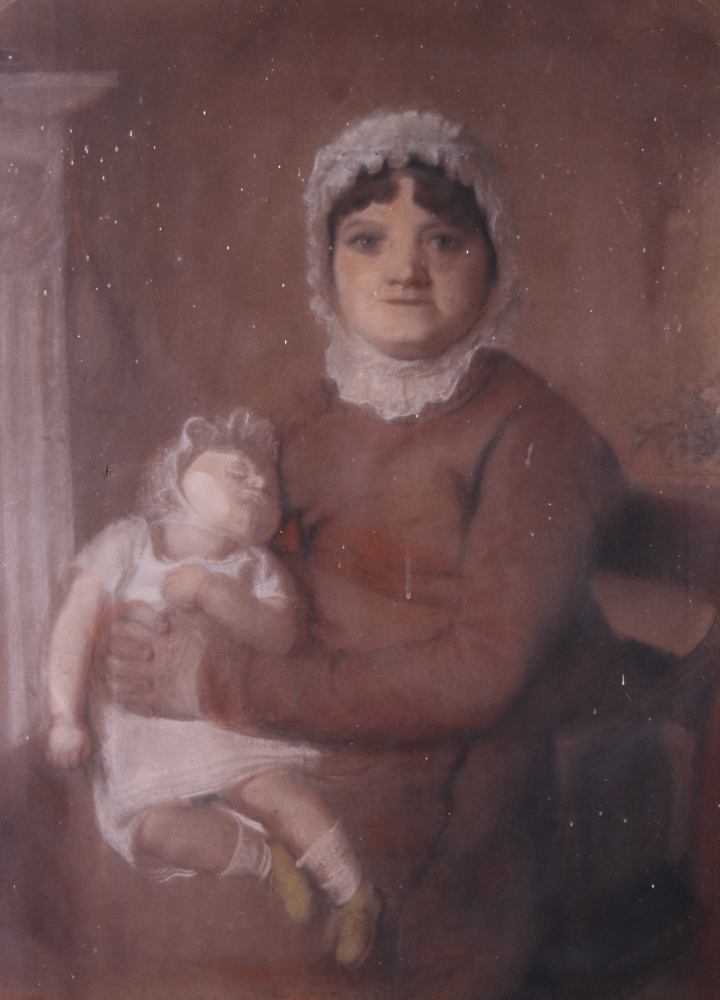 English mid 19th century pastel study of a mother with sleeping child, 24" x 18 1/2", in gilt frame - Image 2 of 2