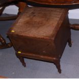 A late 19th century mahogany step commode, now a work box, on turned supports, 18" wide, and a