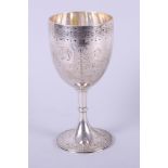A Victorian silver goblet with engraved floral and swag decoration, on beaded circular foot, 4.5oz