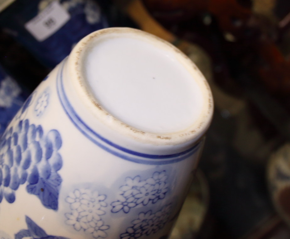 A pair of Chinese porcelain blue and white prunus decorated cylinder vases, 10" high, a floral - Image 10 of 23