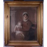 English mid 19th century pastel study of a mother with sleeping child, 24" x 18 1/2", in gilt frame