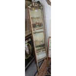 A barbola slip mirror, 63" high, two similar dressing table mirrors, and a collection of loose