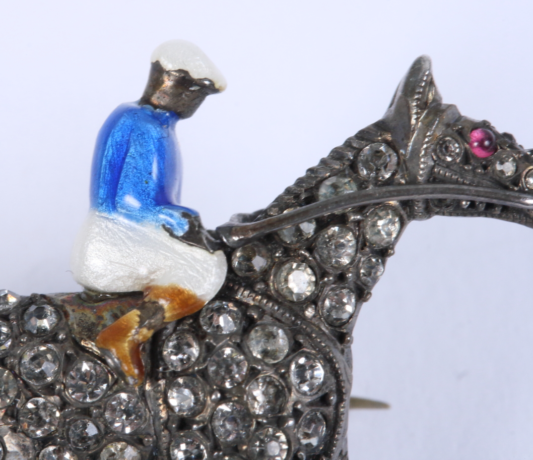 A silver enamel and brilliant set horse and jockey brooch - Image 2 of 6